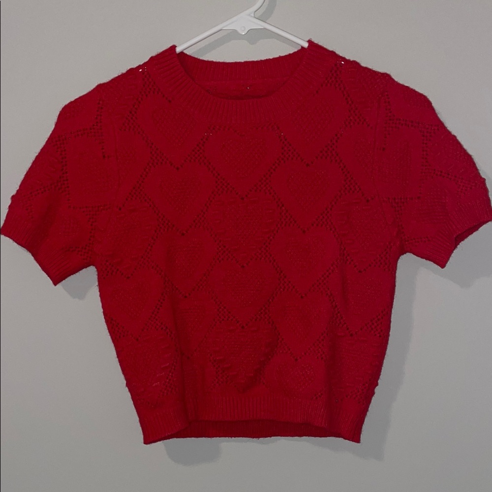 Cider Red Short-Sleeve Heart Knit Crop Top